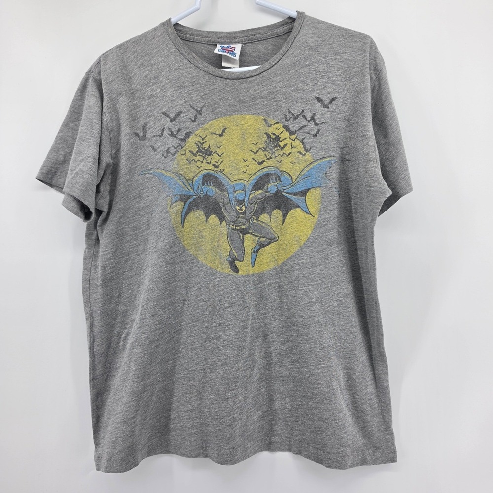 Junk Food Batman T Shirt Mens L Gray Distressed Moon Retro DC Comics Graphic Tee